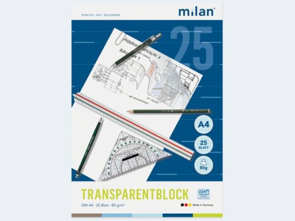 Transparentpapier Block A4 unliniert, 25 Blatt